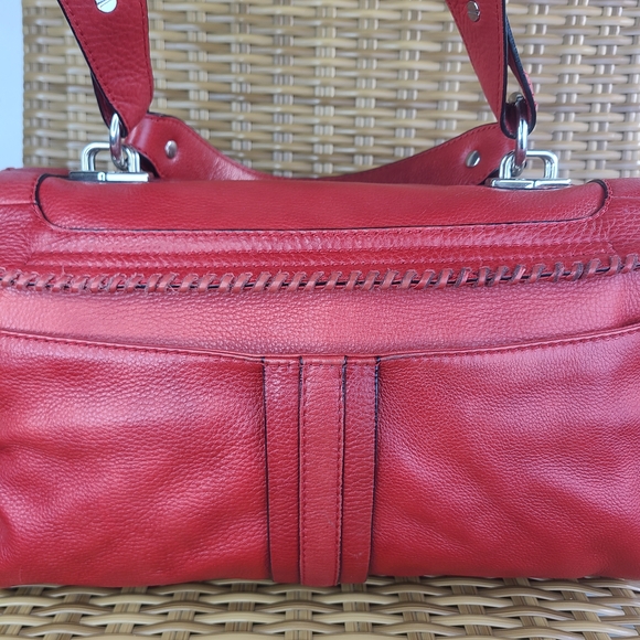 Oryany Red Pebbled Leather Shoulder Bag Satchel Purse Handbag Stud Accent - Picture 6 of 16